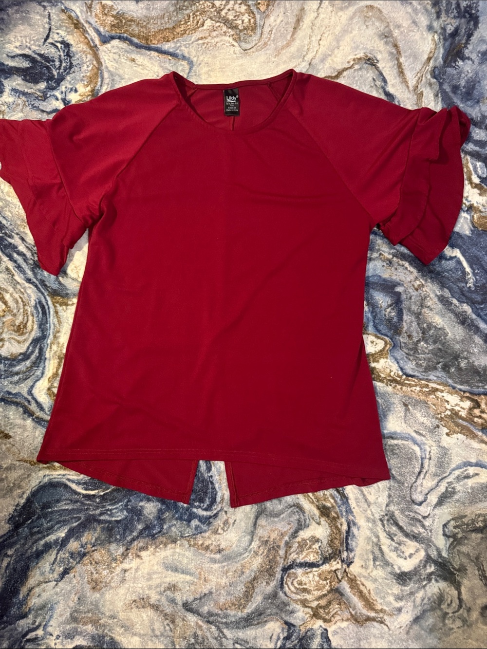 Lindsay Phillips Burgundy Ruffled Short-Slit Sleeve Tee